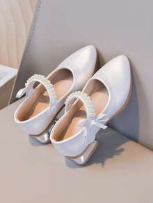 Girls' Princess Style Fashion High Heels, Pearl Decor, Suitable For Dresses, Performances, And Birthday Party - White - View 6