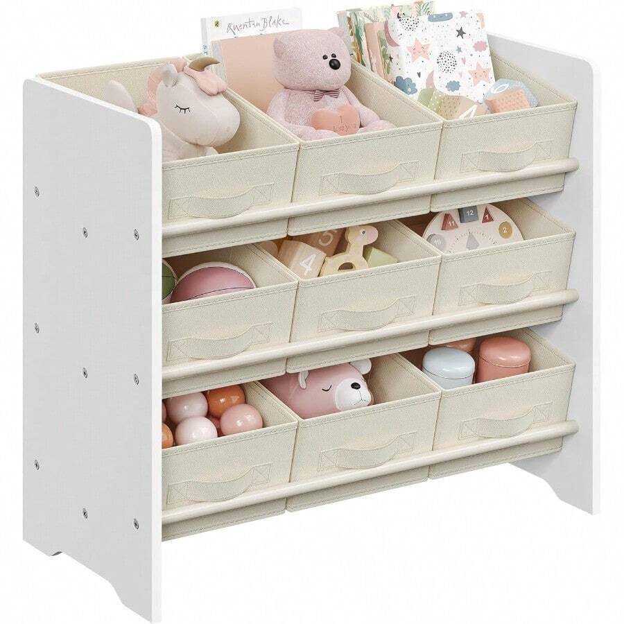 Garage Integrated Storage RacksSONGMICS Estantería Infantil para Juguetes Organizador Infantil 29.5 x 62.5 x 60 cm 9 Cajas de Almacenamiento no Tejidas Blanco Nube MGKR033W10 - BlancoNube - Ver 1