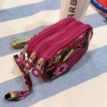 3-Clasp Wallet, Large Capacity Card Holder - 桃紅花 - 查看 2
