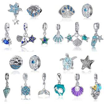 5pcs Ocean Series Charm Pendants, Blue Shell, Starfish, Crab Pendants, Crab, Fish Tail, Seashell Pendants, Suitable For DIY Bracelet And Necklace Jewelry Making