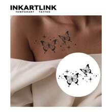 INKARTLINK 革命性技術紋身，半永久性紋身，蝴蝶圖案，防水，長效暫時性紋身，逼真假紋身，植物基原料，神奇的紋身 - 黑色 - 查看 9