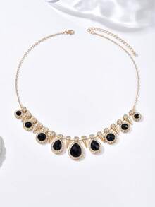 1 pieza Collar de cobre con gota de cristal/remache de estilo chic europeo y americano, adecuado para banquetes, bodas y uso diario - Multicolor - Ver 4