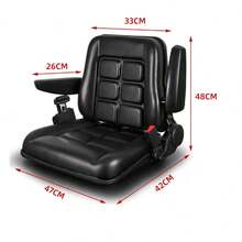 Asiento universal ajustable para montacargas con cinturón y posabrazos, respaldo ajustable y riel deslizante asiento de podadora de PVC impermeable, para tractor, montacargas, cargadora - Negro - Ver 3