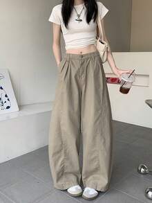 Khaki Loose Casual Pants For Women