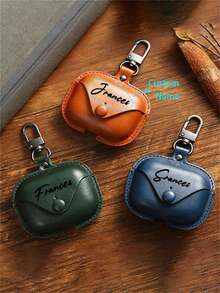 [Customized] Personalized Letters Engraving Name Press Button Glossy Pattern Earphone Case Compatible With Airpods 1 2 3 4 Pro 2 Protective Case - Multicolor - View 1