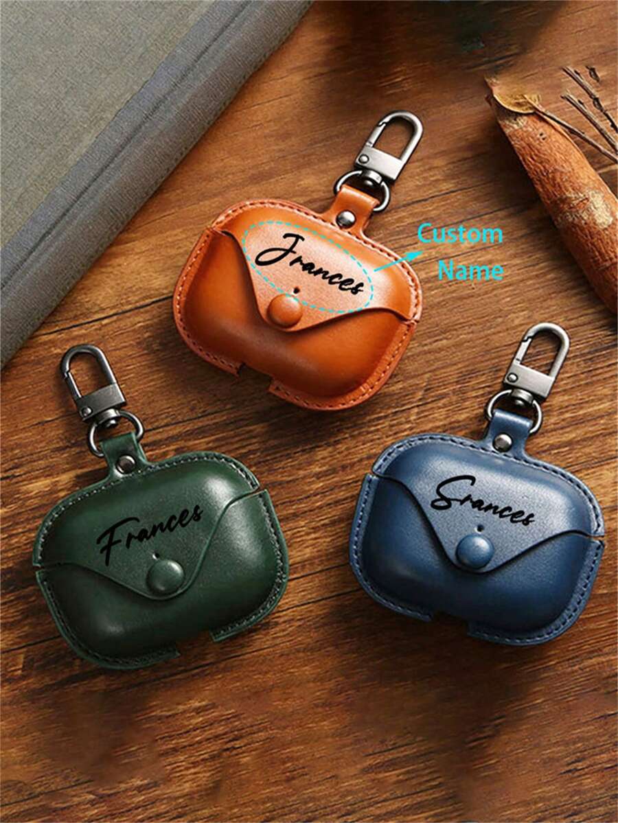 [Customized] Personalized Letters Engraving Name Press Button Glossy Pattern Earphone Case Compatible With Airpods 1 2 3 4 Pro 2 Protective Case - Multicolor - View 1
