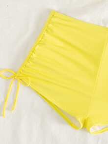 New Arrival Spring/Summer High-End Fashion Yellow Solid Color Travel Holiday Party Swimsuit 2 Pieces Set, Vacation Beach - Yellow - View 4