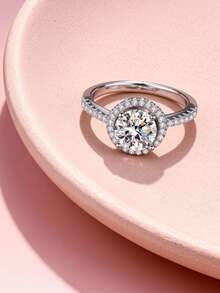 1 pieza Anillo decorativo de circonita cúbica elegante y sofisticado con baño de plata, lujoso y brillante, ideal para uso diario y como regalo para familiares y amigos - Anillo - Ver 3