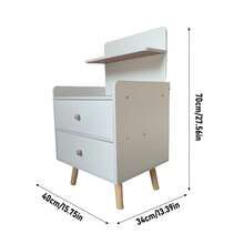Mesita de noche con dos cajones, moderna mesa de almacenamiento de tablero de densidad para casa de alquiler, dormitorio, 40 cm, blanco cálido - Blanco - Ver 5