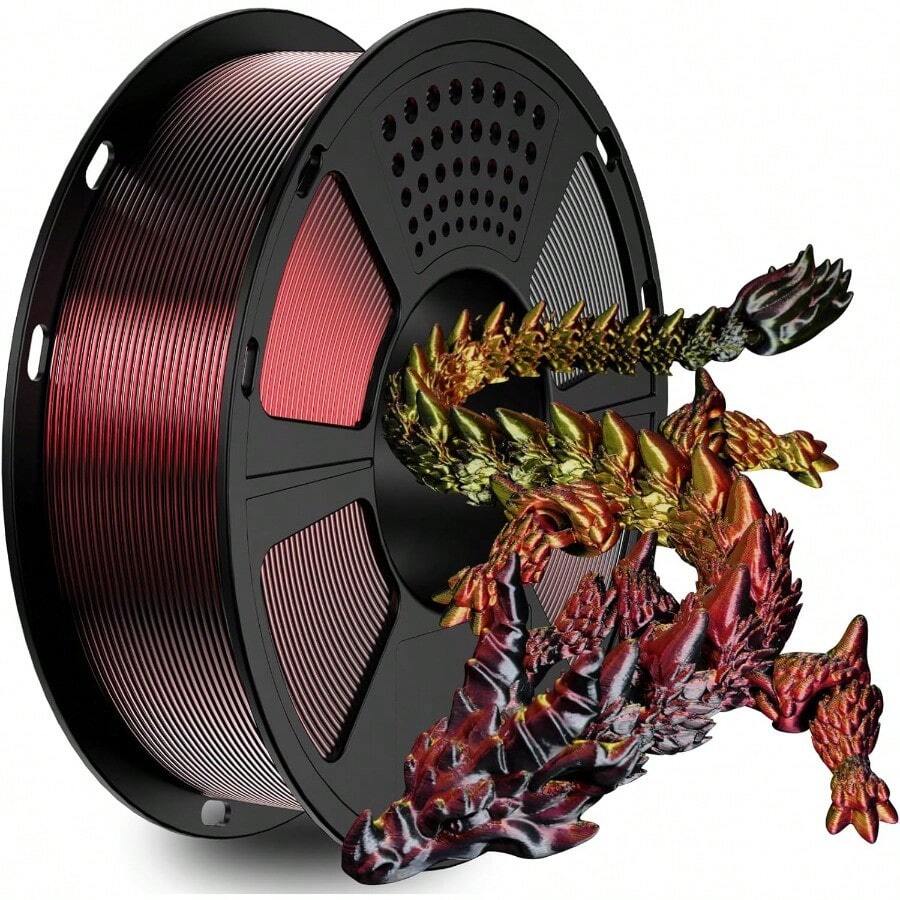 Silk Metallic Silver PLA 3D Printer Filament 1kg Spool 1.75mm Dimensional Accuracy +-0.03mm 1080 Feet Per Roll Vacuum Packaging - 三色紅金黑 - 查看 1