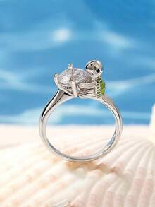 1 件创意个性化戒指，“可爱狐狸拥抱 1 克拉圆形方晶锆石戒指”珠宝礼物送给她 - 銀色 - 查看 11