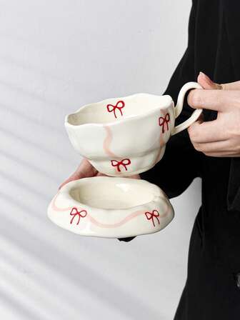 1set Cute Butterfly Ceramic Coffee Cup & Saucer Set, Hand-Painted Underglaze Butterfly Mug, Household Water Cup, Office Breakfast Milk Cup, Afternoon Tea Coffee Cup, Latte Art Cup, Juice Beverage Cup, Dessert Cake Plate, Couple Water Cup, Holiday Gift Cup