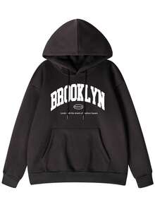 2025秋冬新款女式英文印花休闲学院风百搭卫衣 - 黑色 - 查看 4