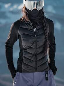 Forro corto ligero deportes Slim al aire libre cuello chaqueta caliente Novedades de invierno para mujer: chaqueta deportiva ligera, corta, con forro desmontable, corte ajustado, cuello alto y abrigo para exteriores. Chaqueta ultraligera, corta, con corte ajustado y tacto premium para mujer. Chaqueta deportiva de invierno ligera con triple protección. Chaqueta deportiva para correr al aire libre, cortavientos, abrigada, con forro desmontable, ligera, con corte ajustado y cuello alto acanalado. - Negro - Ver 7