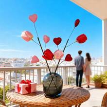 1/3 Bunch Artificial Red Berries Sprig, Heart-Shaped Berries, Suitable For Valentine's Day, Mother's Day, Christmas, Wedding And Proposal (Vase Not Included)