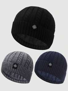 1 szt. męska dwuwarstwowa termiczna czapka dzianinowa z podszewką, jednokolorowa zimowa ciepła czapka beanie do uprawiania sportów na świeżym powietrzu, podróży, jazdy konnej, swobodna, wygodna, wzór płatka śniegu, odpowiednia do codziennego noszenia, strój na Halloween, jesień