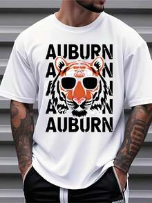 Men's Auburn Tiger Face Sunglasses Graphic T-Shirt College Spirit Wear For Football Game Day And Everyday Wear,220g - 白色 - 查看 1