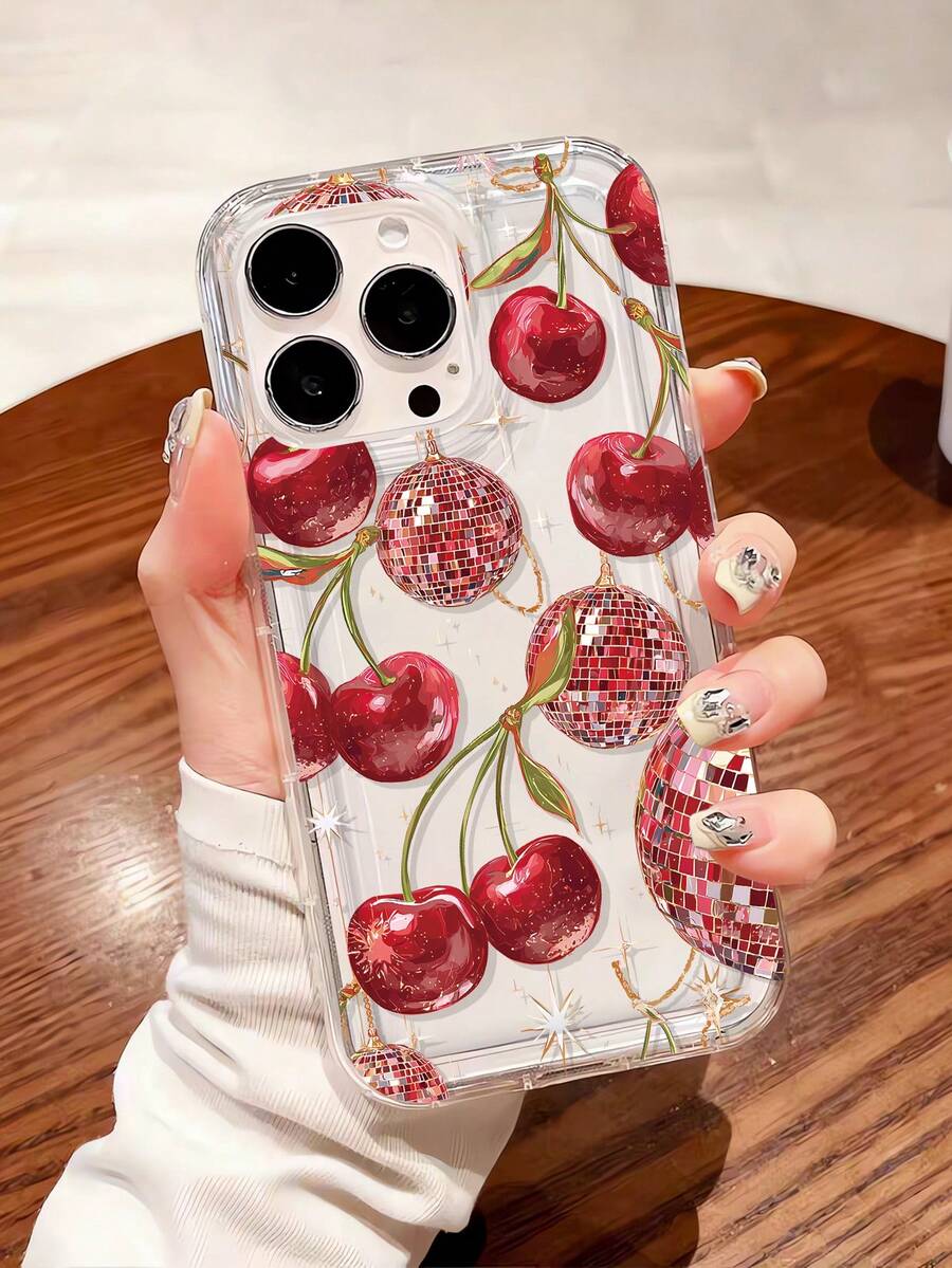 1pc Fashionable & Unique Cherry Lamp Bulb Graphic Shock-Absorbing Cushioned TPU Phone Case, Suitable For IPhone 16 Pro Max/16/16 Pro/16 Plus/15/15 Pro Max/15 Pro/11/12/13/14 Pro Max/11 Pro/11 Pro Max/12 Pro/12 Pro Max/13 Pro/13 Pro Max/14 Pro/14 Pro Max, Soft Case, High-End Creative Design - Multicolor - View 1