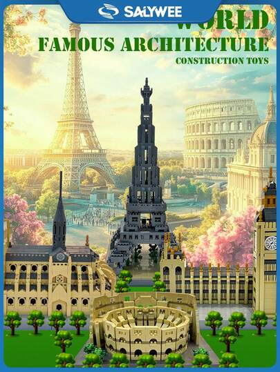 SALYWEE Legendary European Landmarks 950+Pcs Building Blocks – Big Ben, Colosseum, Eiffel Tower, Cathedral, Magic Castle & School – Ideal Birthday Gift & Desk Ornament