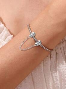 1pc 925 Sterling Silver Elegant Heart-Shaped Safety Chain Pendant, Suitable For Women's Bracelets, Bangles, DIY Jewelry Making, Date Gifts, Exquisite Women's Jewelry - 集合4 - 查看 5