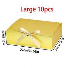 10 st guldfärgade presentaskar med lock, 10,6 x 7,87 x 3,1 tum (ca 28 x 27 x 8 cm) brudtärnefrieriaskar, lyxiga guldfärgade presentaskar med band, lämpliga för bröllop, födelsedagar, fester, jul, brudtärnor, examenspresenter