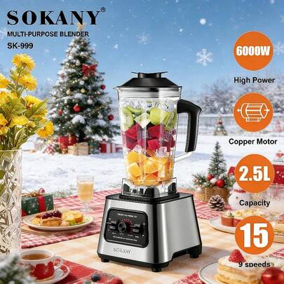 2.5L Capacity 6000W Powerful 2-In-1 Multifunctional Blender By SOKANY, Stainless Steel Blade, One-Touch Operation, Convenient Cleaning, Suitable For Grinding Coffee, Nuts, Herbs And Beans, Great For Extracting And Grinding Food Juices