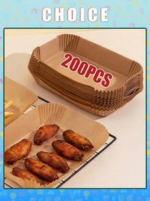 200pcs Air Fryer Parchment Paper, Rectangular Non-Stick Frying Paper, Disposable Oil Paper, Air Fryer Accessories, Available In 200/100/50/1 Sheets - Multicolor Long - View 2