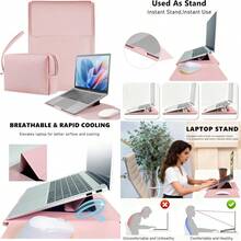 New 3-In-1 Leather Laptop Sleeve Cover 13-16 Inch With Stand Mouse Pad And Small Bag Notebook Computer Protective Cover Slim Case For MacBook Air/Pro HP  ASUS  13/14 Inch Pink - Pink - View 1