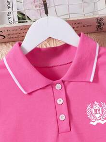 Girls' Polo Collar Short Sleeve Casual Printed Dress - Pink - View 3
