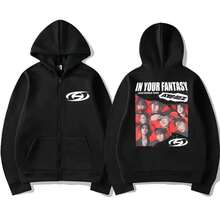 Korea Kpop AteezS In Your Fantasy Tour 2025 Printed Hoodie Men Women TrendSS Y2k Zipper Sweatshirt Unis - Đen 2 - Xem 1
