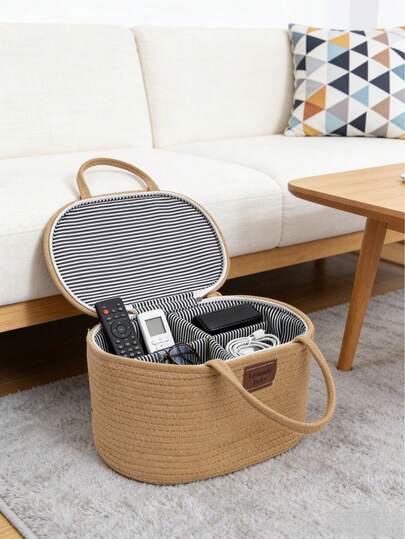 1pc Solid Color Patchwork Woven Baby Diaper Basket With Divider-Portable Handled Toy And Nursery Storage Bin, Removable Insert, Lightweight Basket For Changing Station, Diapers, Wipes, Pacifiers, Teethers, And Soft Plush Toys, Cozy Nursery Decor, Perfect Gift Idea For Spring Babies