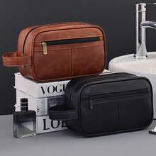 Men Travel Toiletries Storage Bag,Retro Stitching Pu Leather Toiletry Bag,Men's Portable Toiletry Bag,Men's Clutch Bag,Men's Handbag,Men's Wrist Bag - Multicolor - View 9