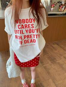 Japanese Style Women Loose Casual Round Neck Cartoon Letter Print Short Sleeve T-Shirt, Versatile For Spring/Summer White - White - View 4