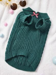 PETSIN 1 件柔软舒适的宠物狗休闲时尚服装，红白格子针织毛衣，带蝴蝶结领，适合春秋冬季泰迪、贵宾犬和小型犬、圣诞节、圣诞装饰 - 綠色 - 查看 6