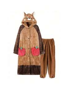 Capybara Pajamas, Bear Pajamas, Couple Pajamas, Women's Pajamas, Cute Fleece Pajamas For Fall/Winter, Fleece Winter Pajamas That Can Be Worn Outdoors