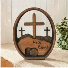 Christian Easter Resurrection Statue - "He Has Risen" 3D Cross Empty Tomb Home Decor