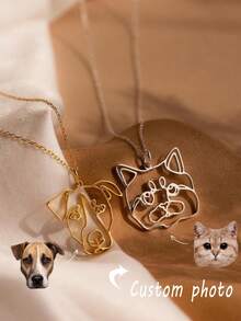 1Pc Customized Pet Picture Necklace Pet Line Art Necklace Minimalist Pet Portrait Necklace Personalized Jewelry Dog Mom Gift Christmas Gift - Multicolor 3 - View 1
