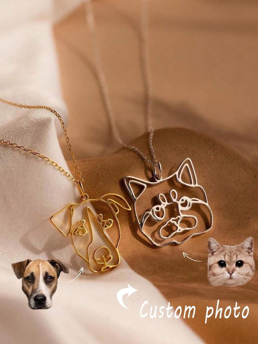 1Pc Customized Pet Picture Necklace Pet Line Art Necklace Minimalist Pet Portrait Necklace Personalized Jewelry Dog Mom Gift Christmas Gift - Multicolor 3 - View 1