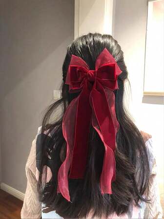 1 pieza Clip de pelo con lazo grande de terciopelo, adecuado para Año Nuevo y uso diario, otoño/invierno