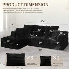 RicenPotato 105" Modern Modular Sofa With Deep Seat, Cloud Sectional Couch With L-Shape Chaise, No Assembly Required,Suitable For Living Room, Bedroom, Games, Christmas Friends Gathering Activities, New Year Sofa Set, Living Room Christmas Decoration, Living Room & Bedroom Furniture Sets, Muebles, Sofá Cama, Cama King Size, Furniture (Single Chair Sold Separately | Combinable With Sofa). - 黑色 - 查看 2