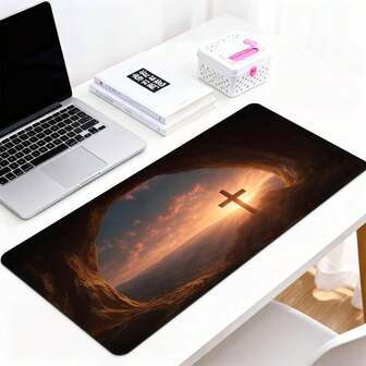 1 st platt gummimusmatta - grottliknande landskapsdesign (varm glödande korssilhuett + solnedgångsbergsbakgrund + mjuka gyllene ljustoner), smidig kontroll för exakt musspårning + halkfri reptålig bas, 3 mångsidiga storlekar tillgängliga, lämplig för hem-/kontor-/studiedatorer, perfekt för lugna atmosfärer och natursköna estetikentusiaster