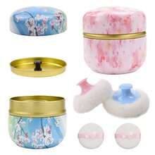 1 Set Includes Large Powder Puff, Body Powder, And Powder Case, Suitable For Makeup, Powder Application, As Well As Cosmetic Storage And Vanity Use. The Powder Puff And Powder Case Are Ideal For Bathing And Travel, And The Powder Container Is Cleverly Designed, Making It A Perfect Christmas Gift.