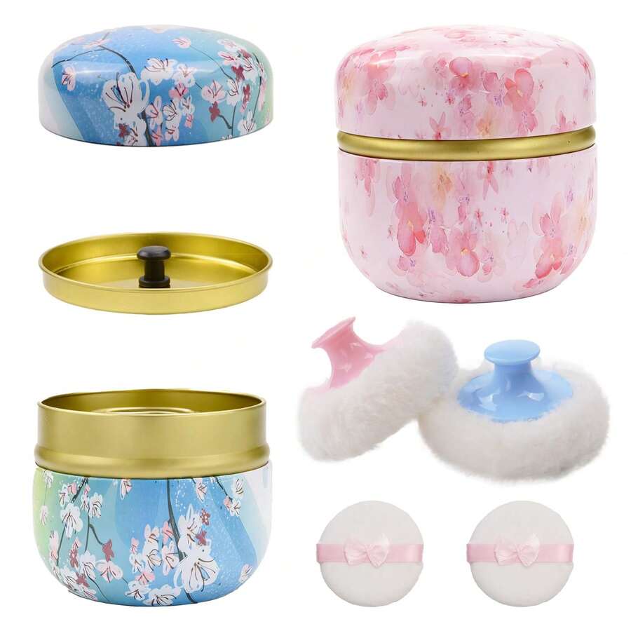 1 Set Includes Large Powder Puff, Body Powder, And Powder Case, Suitable For Makeup, Powder Application, As Well As Cosmetic Storage And Vanity Use. The Powder Puff And Powder Case Are Ideal For Bathing And Travel, And The Powder Container Is Cleverly Designed, Making It A Perfect Christmas Gift.