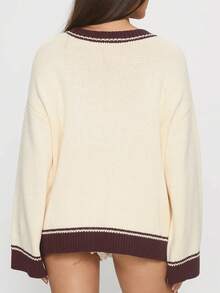 Women Y2K Graphic Oversized Sweater Horse Print Crew Neck Long Sleeve Knit Pullover Top  Loose Fit Streetwear - Màu Khaki - Xem 3