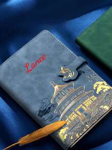 Customized Text/Logo A5 Notebook Gift Set, Includes Notebook + Pen + Refill + Gift Box. Notebook And Pen Can Be Customized With Your Desired Text. Available As Single Notebook Or Full Set. Premium Faux Leather Notebook With Embossed Landscape Design, 100 Pages, Soft Touch PU Cover - Multicolor - View 10