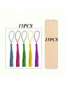 50个空白木质书签，DIY木制工艺书签，激光切割木质吊坠，方形木质标签（25个书签+25个流苏），流苏颜色随机，返校季