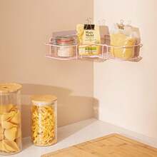 رف حمام معدني قطعة واحدة، رف تخزين ثلاثي الأضلاع بدون ثقوب، منظم مثبت على الحائط لاكسسوارات الحمام، خزانة تخزين للمطبخ، أدوات تحسين المنزل - متعدد الألوان - مشاهدة 6