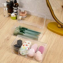 1pc Transparent Dust-Proof Makeup Storage Box, Large Capacity Makeup Sponge Holder, Makeup Organizer For Blush, Eyebrow Pencil,Makeup Bag,Travel Essential - Clear - View 5