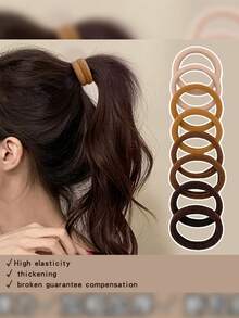 Brodark 50pcs Khaki Invisible Hair Ties Elastic Scrunchies, Makeup Travel Essentials, Back To School Gift, Red Gift Box