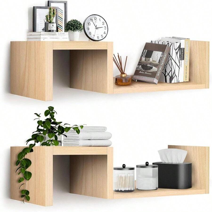 Garage Integrated Storage Racks2 Piezas Repisas FlotantesEstantes Flotantes de Pared Que Se Pueden Ensamblar Libremente Repisas Flotantes de Pared Adecuado para Dormitorio Sala de Estar Estudio Cocina baño etc. - Nogal - Ver 1